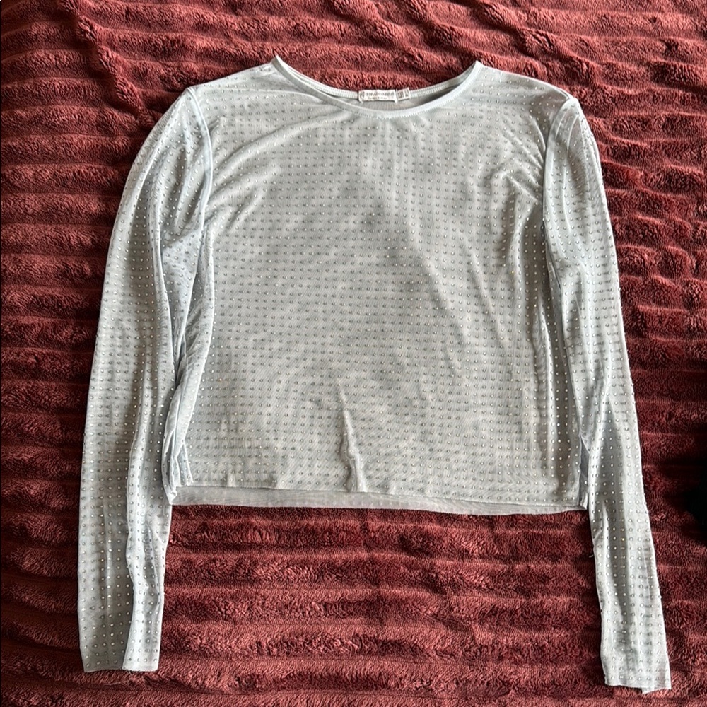 Stradivarius Mesh Rhinestone Long Sleeve Top